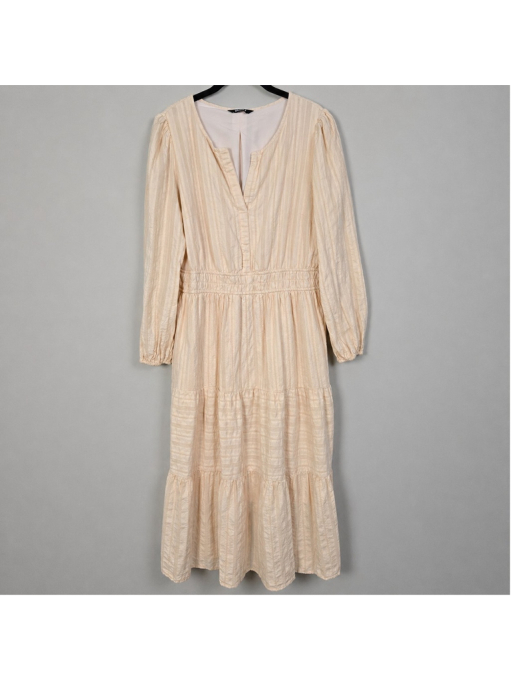 BTFBM Womens Embroidered Tiered Maxi Dress XL Beige Cottagecore Peasant Boho